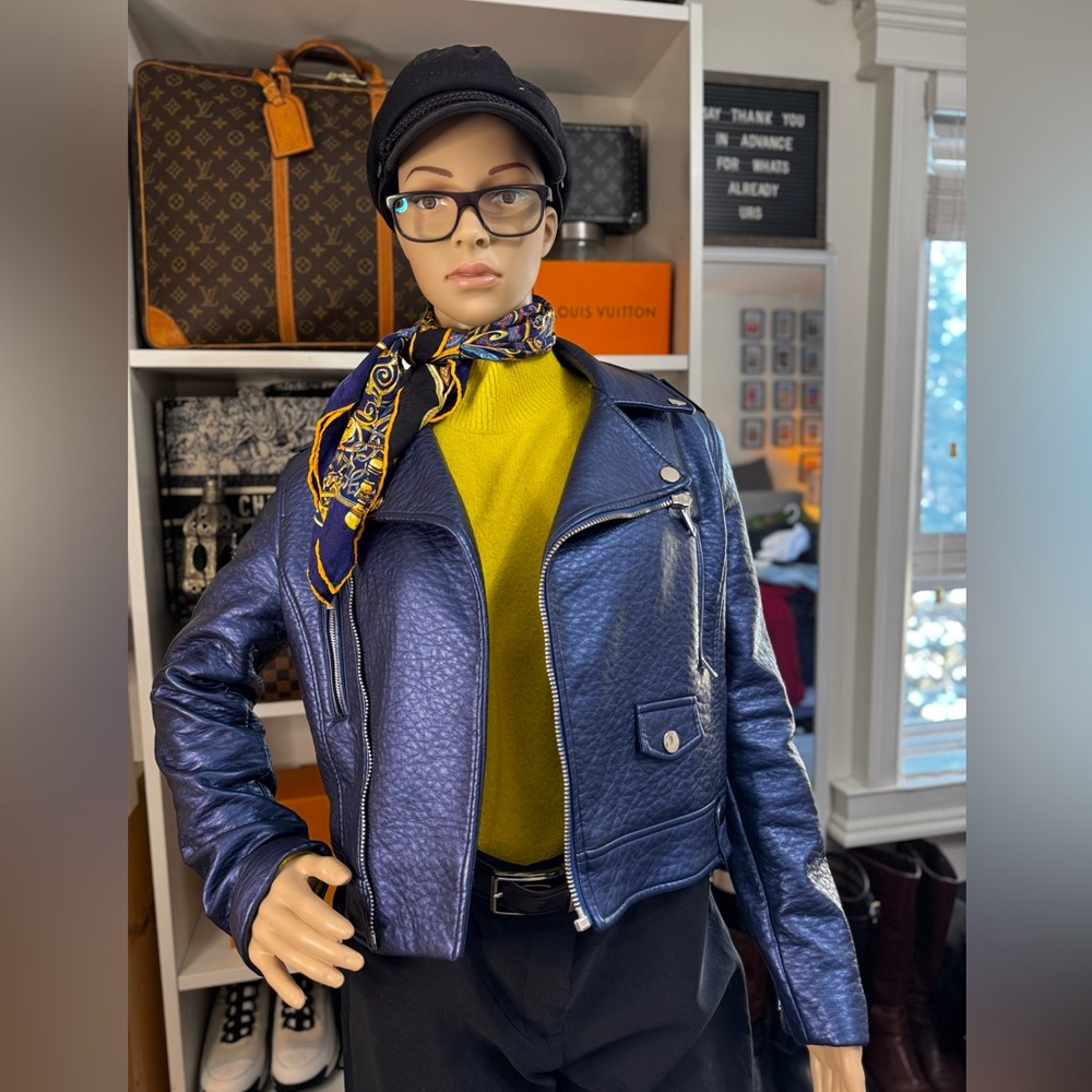 Blue Biker Faux Leather Jacket